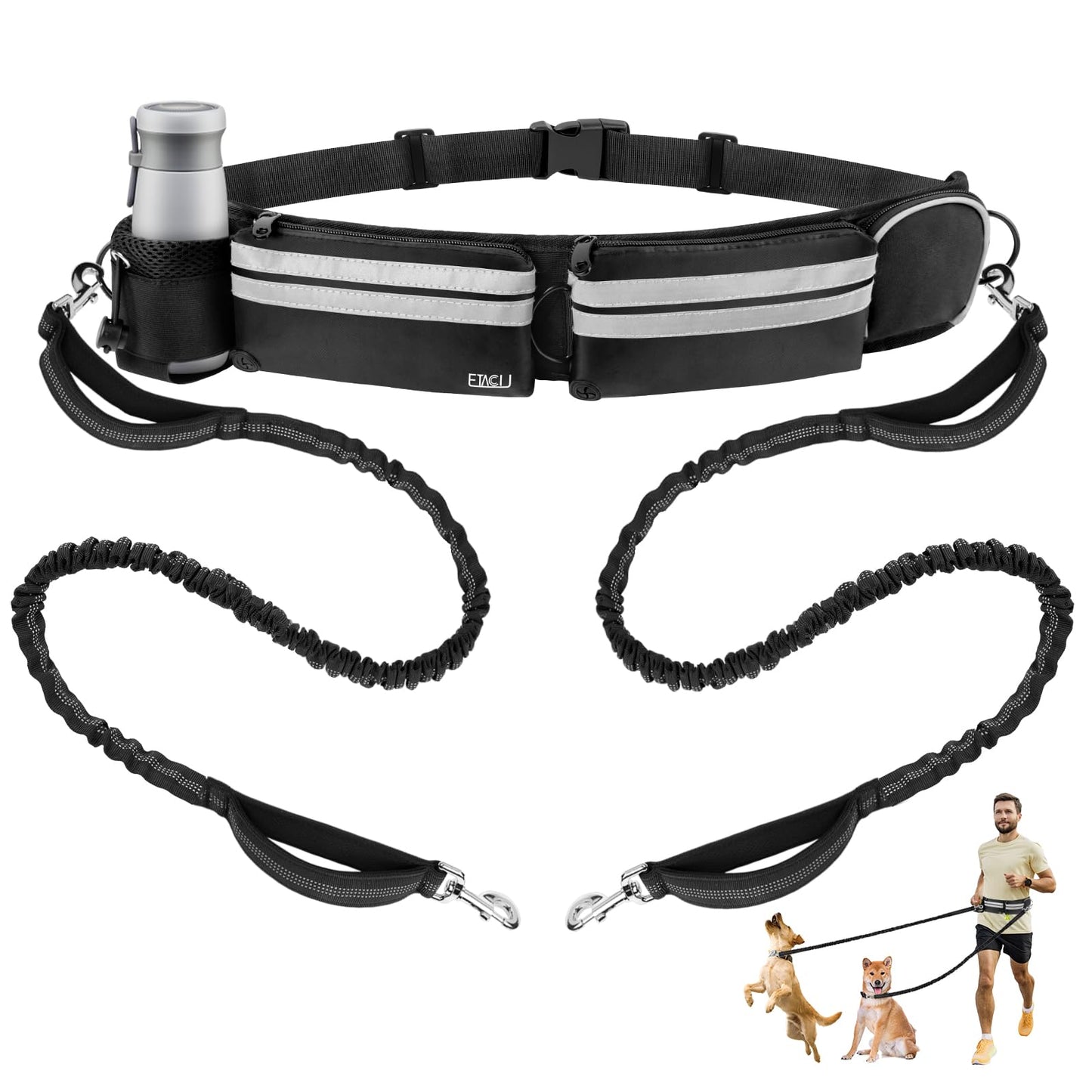 Hands-Free Dual Dog Waist Leash with Bag